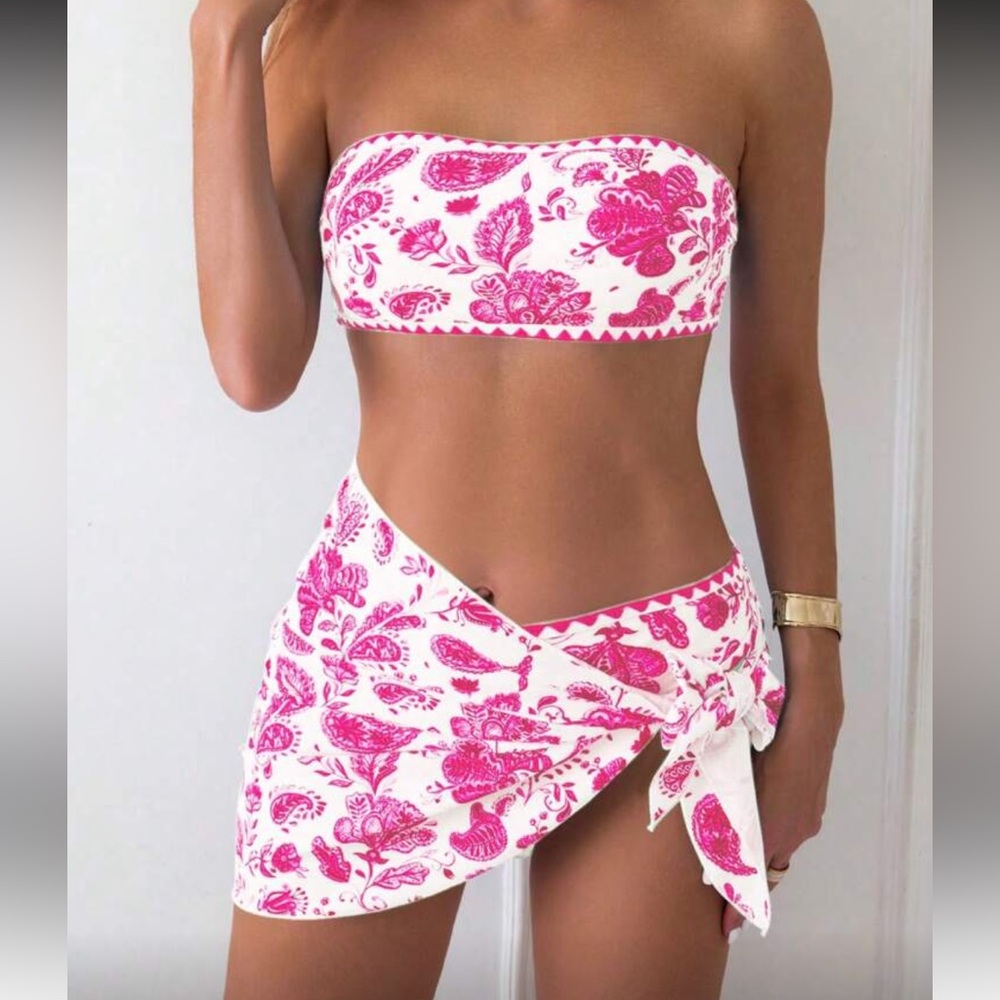 SHEIN Pink and White Floral Bikini Set